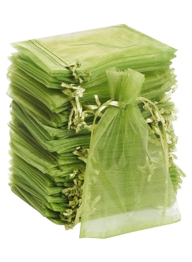Bskifnn 100pcs Organza Bags - Satin Drawstring Pouch for Mother's Day, Valentine's Day, Halloween, Wedding, Party Favors & Jewelry - 3.54''x4.33'' (9x11cm), Olive Green - Image 1